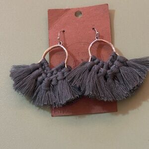 Teal Tassel Fan Earrings with Silver-Tone Hoops